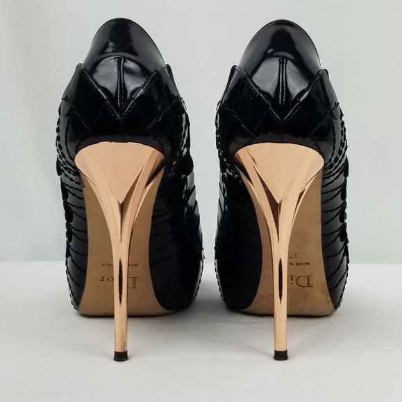 Dior Serpent Picasso Black Leather Hidden Platform Stiletto Heel Pumps size 37.5 - Picture 5 of 11